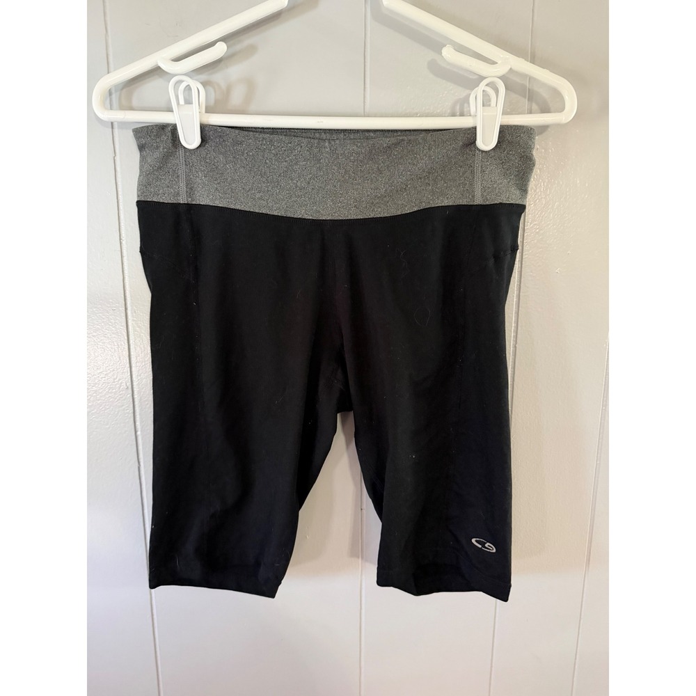 Champion Duo Dry Shorts Womens Medium Black Gray Athletic Biker Spandex